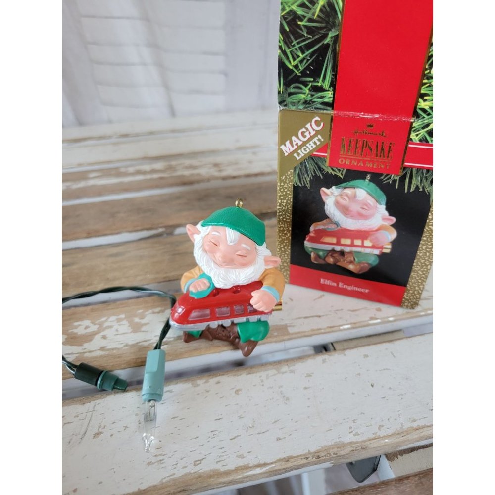 Hallmark elfin engineer elf ornament vintage train Xmas tree